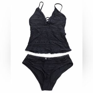 Becca Black Crochet Lace Tankini Swimsuit Set | Size M | Nordstrom